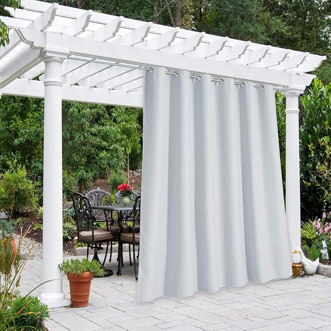NICETOWN 2 Panels Outdoor Patio Curtains Waterproof 108 inches Long, Outdoor Blinds with Rustproof Grommet Sound Reducing Heavy Weight Sun & Heat Blocking for Pergola, W84 x L108, Greyish White