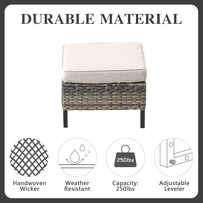 Belord Wicker Patio Furniture 5 Piece Outdoor Sofa Set, Oversize Outdoor Dining Chairs with Rattan Ottomans, Conversation Sets Patio Furniture Come with Removable Washable