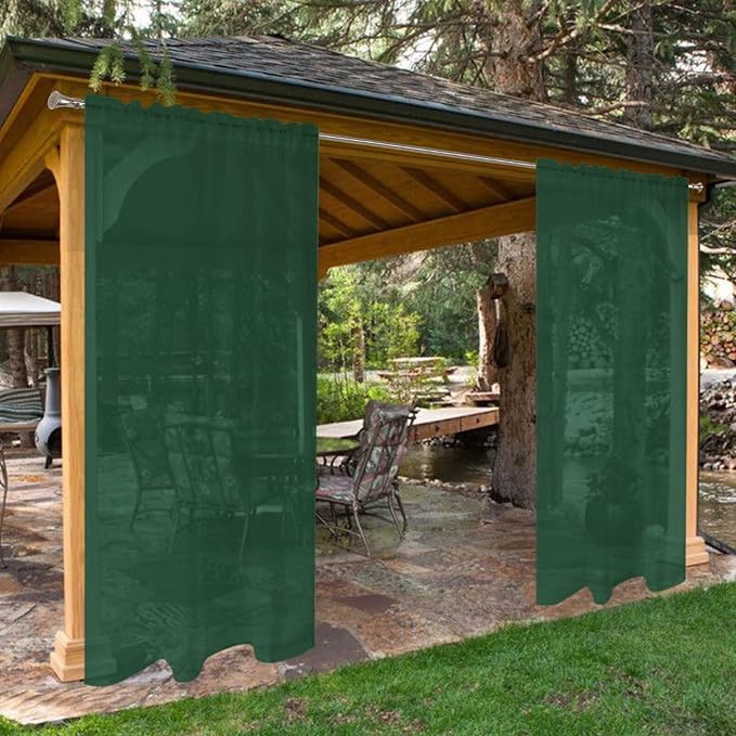 SpaceDresser Waterproof Outdoor Sheer Curtains for Patio - 2 Panels Rod Pocket Indoor Voile Sheer Curtain for Living Room,52W x 96L inch, Foliage Green