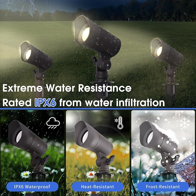 LED Landscape Lights with Connectors, 12V Low Voltage, Warm White 3000k, 4W, 175LM, Outdoor Waterproof Garden Pathway Lights Wall Tree Flag Spotlights with Spike Stand, 6 Pack