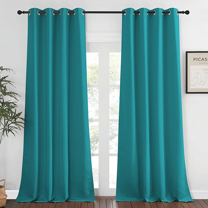 NICETOWN Bedroom Curtain Room Darkening Drapery 102 inches Length - Home Fashion Thermal Insulated Grommet Room Darkening Curtain for Living Room (Peacock Teal, 1 Panel, 52 x 102 inches)