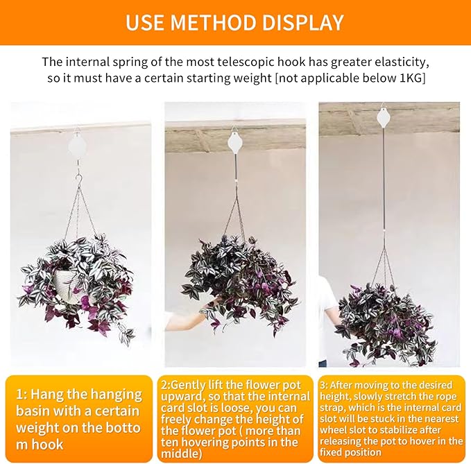 3Pcs Retractable Plant Hanger - Upgrade Plant Pulleys for Hanging Plants, Easy to Raise and Lower, Suitable for Garden Flower Pots, Hanging Planter, Bird Feeder (3Pcs-White)