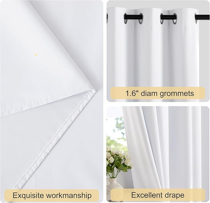 NICETOWN 100% Blackout Curtains for Doorways and Closets, Thermal Insulated Temporary Room Dividers, Short Curtains for Bedroom Living Room (1 Panel, Pure White, 52 x 78 Inch Long)