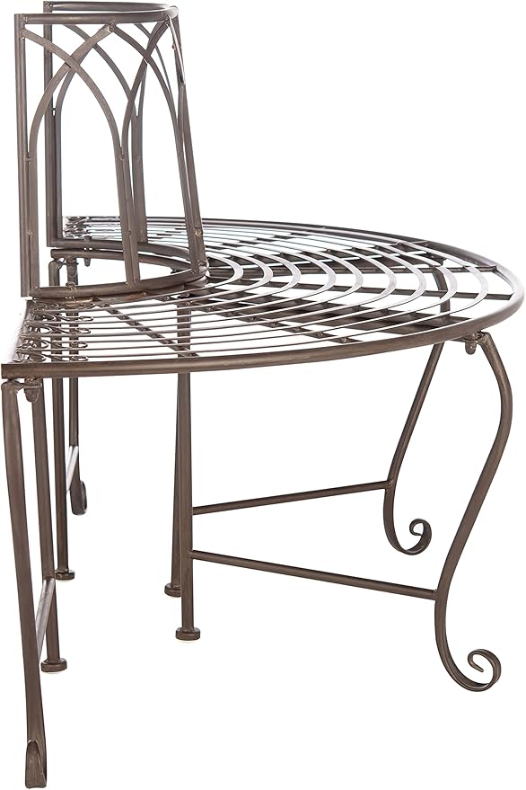 SAFAVIEH Outdoor Furniture Collection – Abia Rustic Brown Wrought Iron 50-Inch Curved Tree Bench, Garden & Patio Seating (PAT5018B)