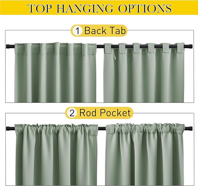 NICETOWN 2 Panels Outdoor Curtains Waterproof Pocket & Back Tab on Top & Bottom, Thermal Insulated Windproof Sun Blocking Outside Privacy Drapes for Patio with Fixed Rope, W84 x L84, Sage Green