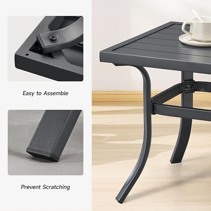 ONBRILL Small Metal Outdoor Coffee Side Table, Steel Coffee Tables for Patio, Outside, Garden, Balcony, Backyard and Living Room, Rectangle, Grey