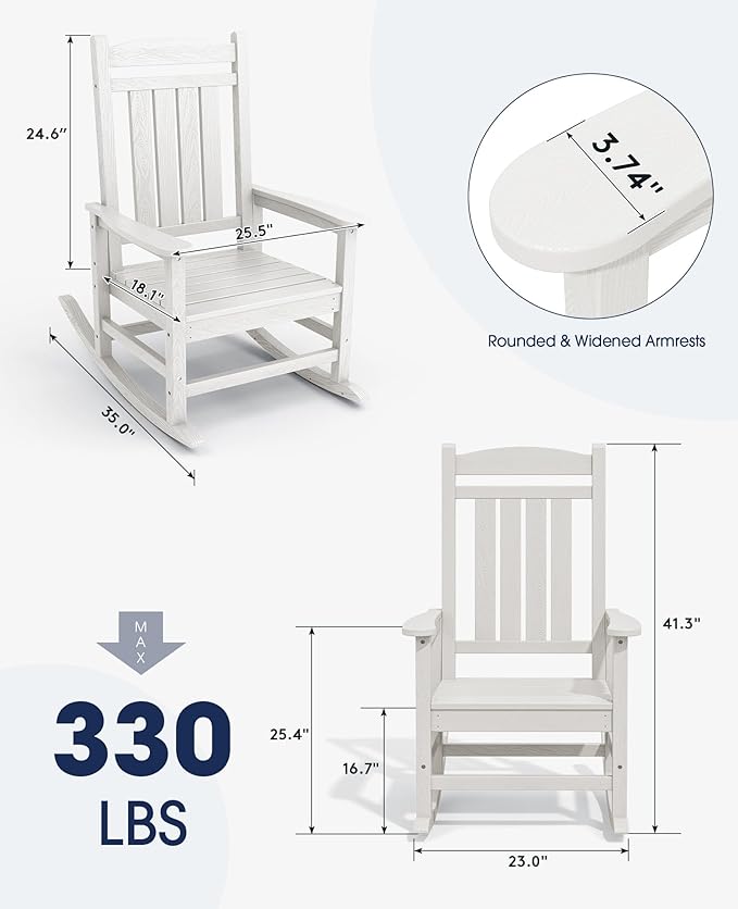 KINGYES HDPE Patio Rocking Chair Set of 2, Outdoor Rocking Chairs Porch Rocker for Adults, White