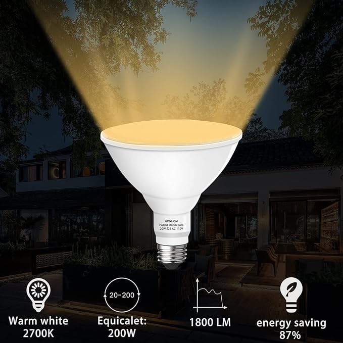 Par38 led Flood Lights Outdoor Light Bulb,Dimmable 1800LM,20W Replace up to 200W,Outdoor Flood Light Bulbs for Backyard,Garage,Porch,Garden,2 Pack 2700K Warm Light