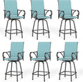 MFSTUDIO Outdoor Bar Stools Set of 6, Swivel Bar Height Patio Chairs Outdoor Barstools High Top Patio Swivel Bar Chairs with Armrest, Breathable Textilene, Turquoise Blue