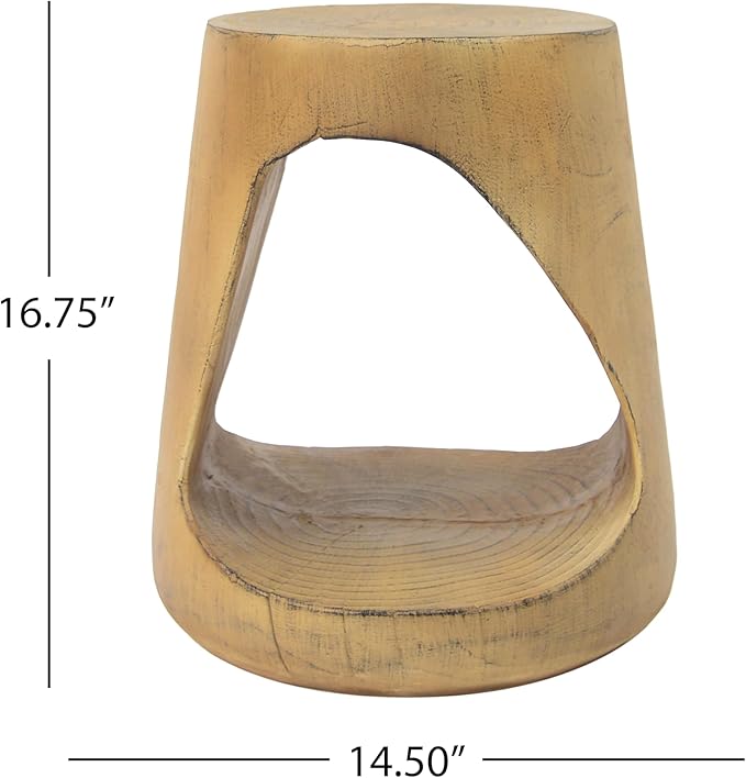 Christopher Knight Home Outdoor Side Table,Hollow Design End Table,Patio Garden Stool Table,Decorative Accent Table for Patio Balcony Beach Pool Side,Lightweight Concrete,Wood Like Texture,Natural