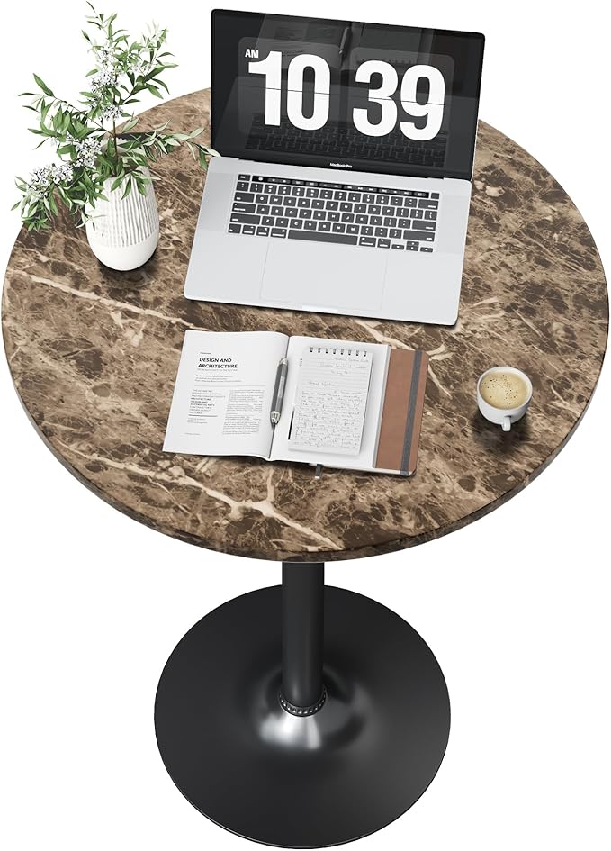 Flamaker Round Bistro Pub Table Modern Style Metal Base MDF Top Cocktail Bar Table Counter Bar Height for Pub, Dining Room, Party (4, Marble-Black)
