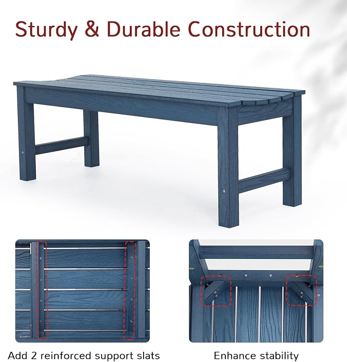 Stoog Outdoor Benches Set of 2, 2-Person Patio Dining Bench, Waterproof HIPS Backless Outdoor Bench, Never Rot or Fade, Blue