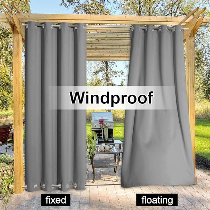 NICETOWN Patio Outdoor Curtain Sunblock with Silver Rustproof Grommets Top and Bottom, Thermal Insulated Blackout Outdoor Curtain/Drape Protect Privacy for Arbor, Silver Grey, 1 Piece, W52 x L95
