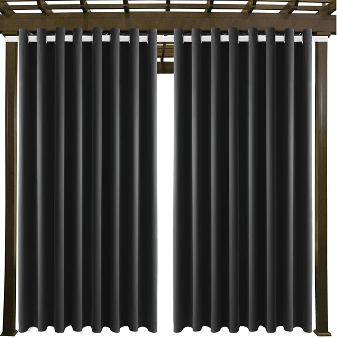 Waterproof Outdoor Curtain W105 x L84 - Grommet Top Sunlight Blocking Window Treatment Drapes Blackout Curtains for Home Bedroom Living Room Outdoor Patio Porch Gazebo (Dark Gray, 2 Panels)