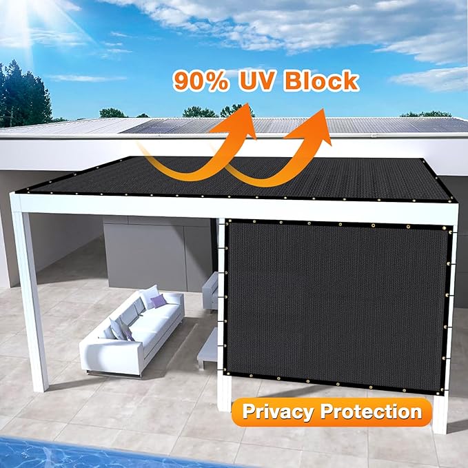 Artpuch Outdoor Pergola Shade Cover 20x21 FT Sun Shade Cloth with Grommets Black 90% UV Protection Canopy Patio Privacy Screen (Customized Available)