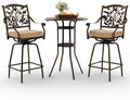 3 Piece Swivel Outdoor Table and Chairs Bar Set , All-Weather Cast Aluminum Outdoor High Top Patio Bar Set Bistro Set, High Swivel Stools with Cushions Umberlla Hole for Balcony, Poolside,Garden,Lawn