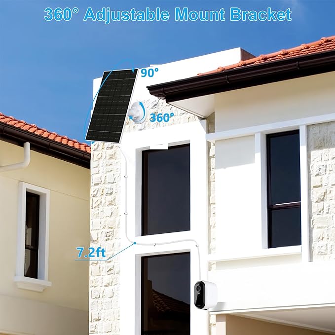 Zivif 7W Solar Panel for Arlo Essential 2K (2nd Gen), Essential XL Spotlight Cameras, USB-C Solar Charger with Micro USB Connector, IP66 Waterproof, 360° Adjustable Mount, 7.2ft Cable
