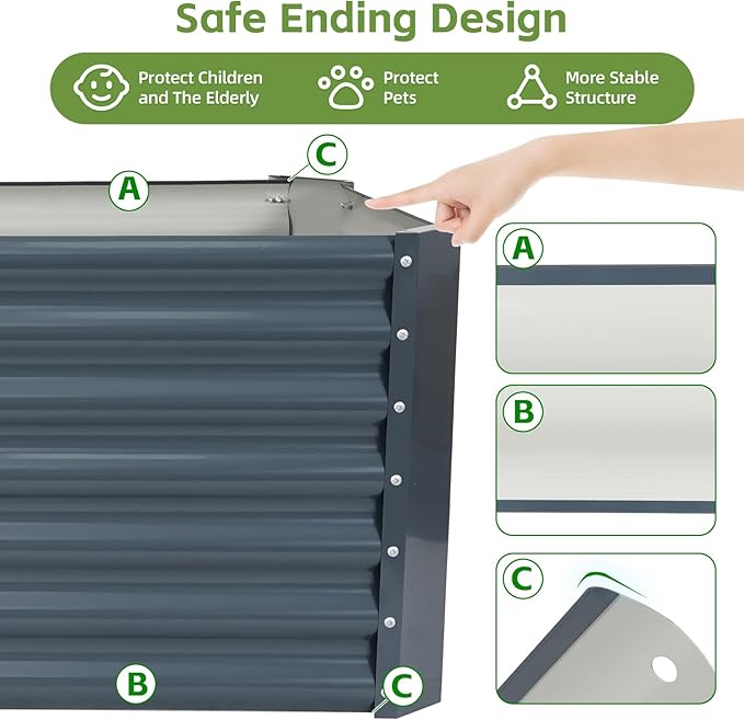 6x2x2ft Raised Garden Bed - Galvanized Deep Root Planter Boxes Outdoor with Wing Nuts and Safety Edges for Gardening Vegetables, Flowers, Herbs, Succulents - Gray