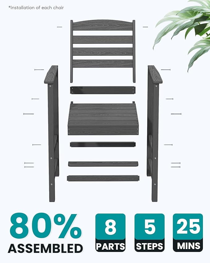 SERWALL Tall Adirondack Chairs Set of 2, Oversize Balcony Adirondack Chairs Set, Outdoor Bar Height Barstools Widened Chair Set for Bistro, Poolside, Garden, Gray