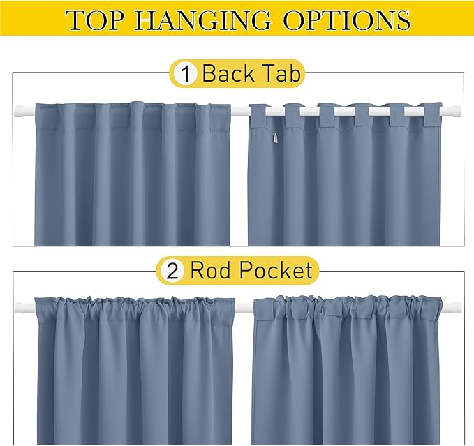 NICETOWN 2 Panels Outdoor Curtains Waterproof Pocket & Back Tab on Top & Bottom, Thermal Insulated Fixed Windproof Outdoor Drapes Privacy for Patio with Rope for Fixed, W52 x L84, Stone Blue