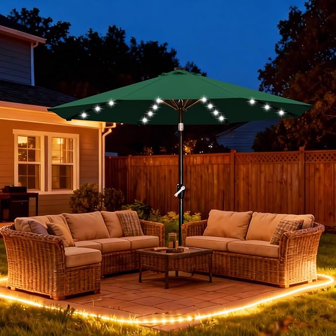 ABCCANOPY Durable Solar Led Patio Umbrellas with 32LED Lights 11FT (Deep Green)