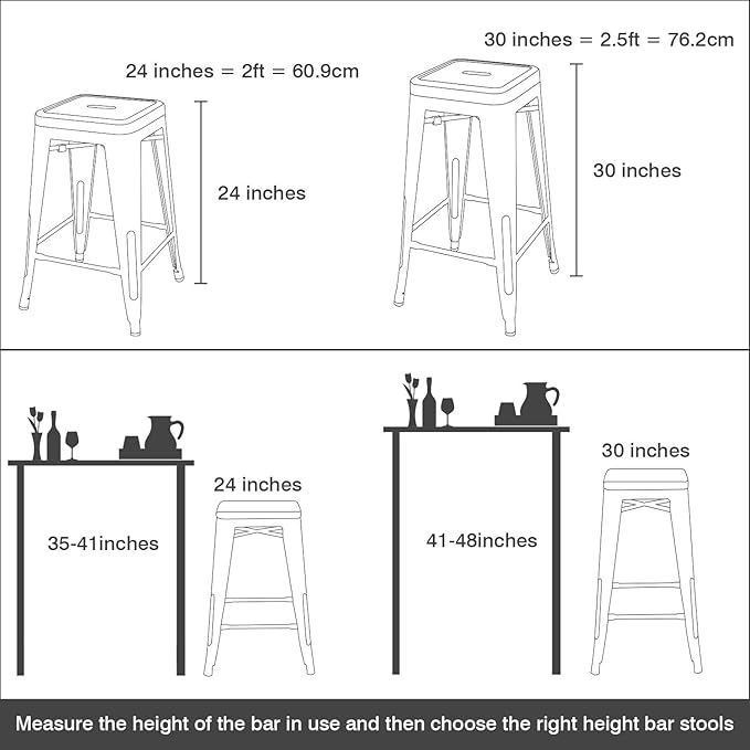 Devoko Metal Bar Stools 24" Indoor Outdoor Stackable Barstools Modern Style Industrial Vintage Counter Bar Stools Set of 4 (24 inch, Yellow)