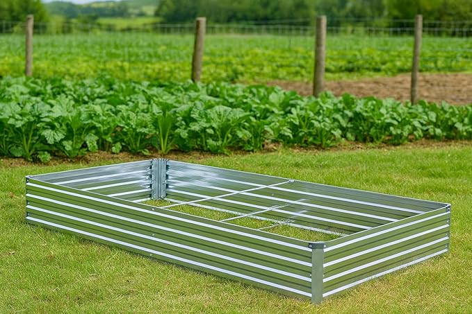 3 Pack 6x3x1FT Galvanized Raised Garden Bed Kit, Outdoor Metal Planter Box for Vegetables, Bottomless Rectangular Gardening Bed with Support Rods, Tool-Free Assembly, Silver
