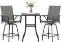 MFSTUDIO 3 Piece Patio Swivel Bar Set, Outdoor Bar Table and Chairs Set, Patio High Top Table and Chairs, Tall Bistro Set Outdoor Bar Height Table with 2 Chairs, Grey