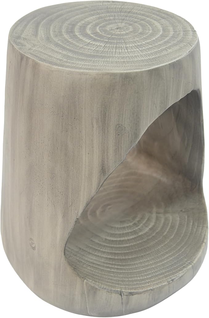 Christopher Knight Home Novi Outdoor Side Table, Hollow Round-Shaped Decorative Accent Side End Table, Garden Stool for Patio Balcony Beach Pool, Lightweight Concrete, Wood-Like Texture, Gray
