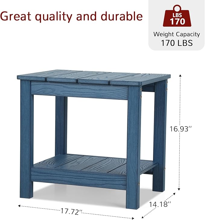 Stoog Outdoor Side Table, All-Weather Adirondack Side Table, Never Fade or Rot, for Backyard, Garden, Pool, Lawn, Porch, Blue