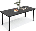 70 Inch Outdoor Patio Dining Table for 6 with Wood-Like Top & Umbrella Hole, Black All-Weather Deck & Backyard Table