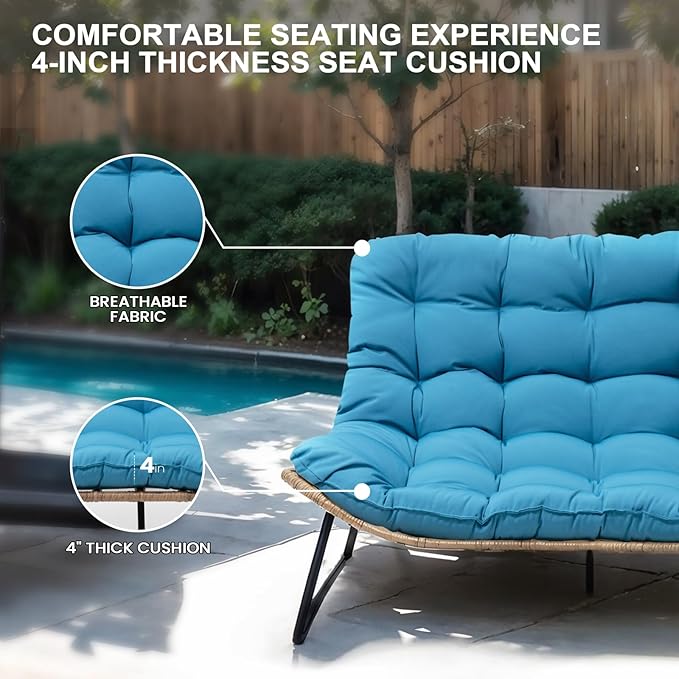 Crestlive Products Outdoor Loveseat 2PCS, Patio Conversation Set, All-Weather Boho Rattan Patio Furniture with Soft Cushion for Balcony, Poolside, Backyard (Without Table)