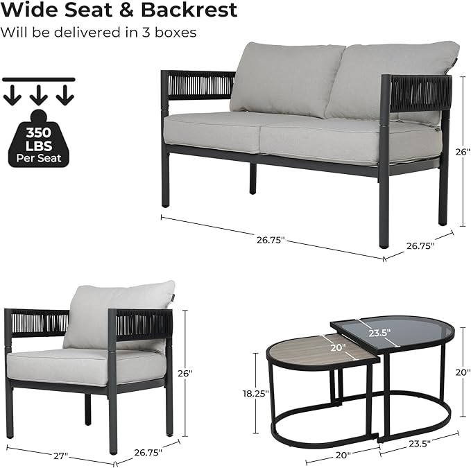 Grand patio 6-Piece Outdoor Furniture Set, 6 Seats Wicker Sofa Conversation Set with Thick Cushions and Coffee Table, for Backyard, Balcony, Garden (Beige)