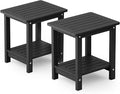 YEFU Outdoor Side Table for Patio: 16" HIPS Weather - Resistant Adirondack Tables Set of 2 - Small Square End Tables for Backyard Pool Porch Balcony - Indoor Outdoor Double Layer Table Black