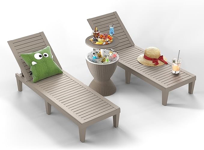 ROJIK Outdoor Chaise Lounge Chair Set of 2,with 5-Position Adjustable Backrest,Waterproof & Lightweight | Durable Indoor/Outdoor Patio Lounger Chair for Garden Pool Beach,Grey
