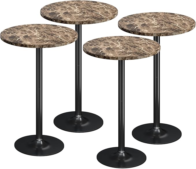 Flamaker Round Bistro Pub Table Modern Style Metal Base MDF Top Cocktail Bar Table Counter Bar Height for Pub, Dining Room, Party (4, Marble-Black)
