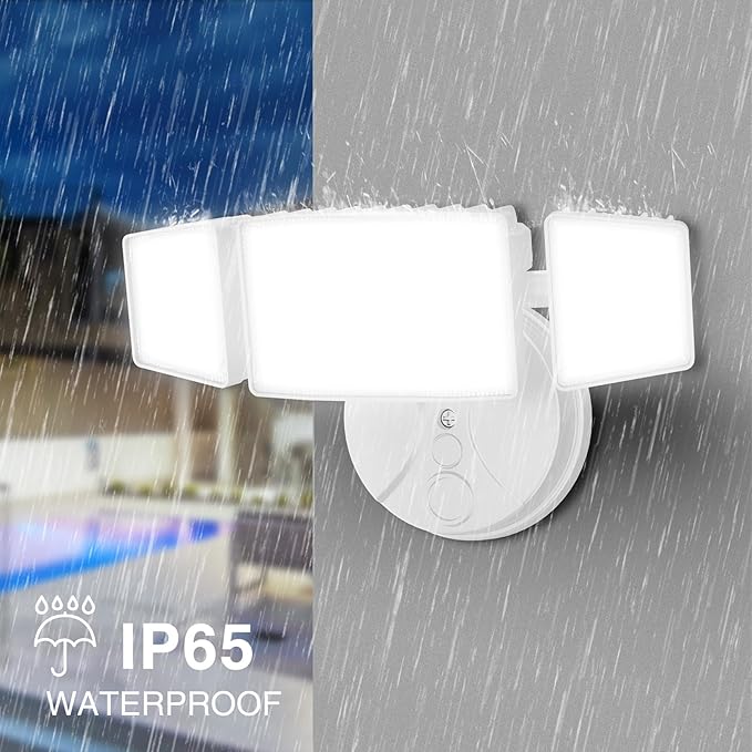 Onforu 75W Flood Lights Outdoor, 7000LM Brightness Security Lights Switch Controlled, 3 Adjustable Heads, IP65 Waterproof, 6500K Wall Mount Exterior LED Flood Light