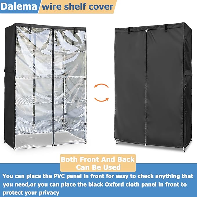 Waterproof Shelf Cover,Outdoor 600D Heavy Duty Dustproof Storage Shelves Cover,60''x18''x72'' Shelf Covers for Wire Shelving with Zippers,Storage Rack Covers with Clear Front