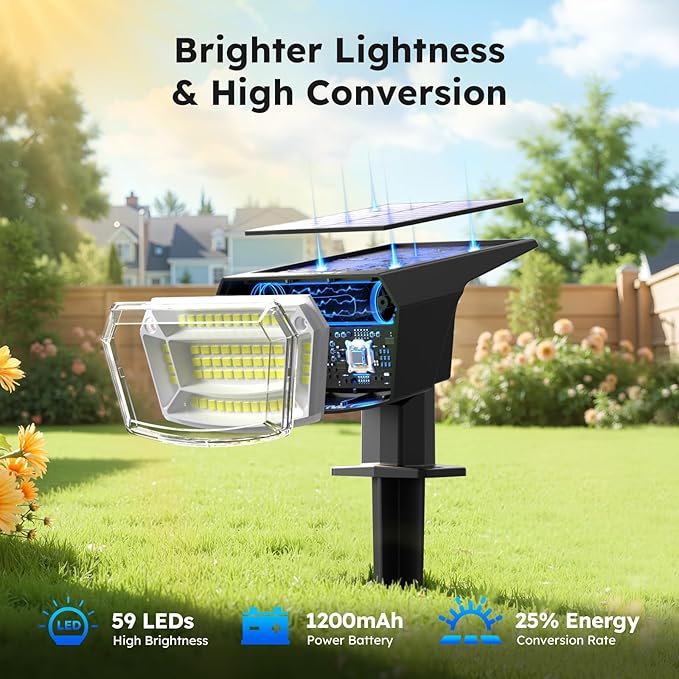 TECKNET Spot Lights Outdoor with 59 LED, 4 Pack Solar Lights Outdoor Waterproof IP65, Auto On/Off Solar Spot Lights, 3 Lighting Modes Solar Powered Garden, 2-in-1 Solars Landscape Light (Cool White)