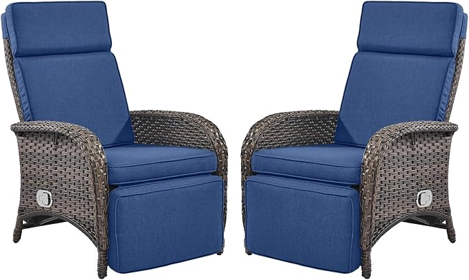 Belord Versatile Outdoor Recliner Chair - 2 Piece Reclining Patio Chair with Adjustable Backrest and Footrest, All-Weather Wicker Chaise Lounge Chair Outdoor for Pool Deck