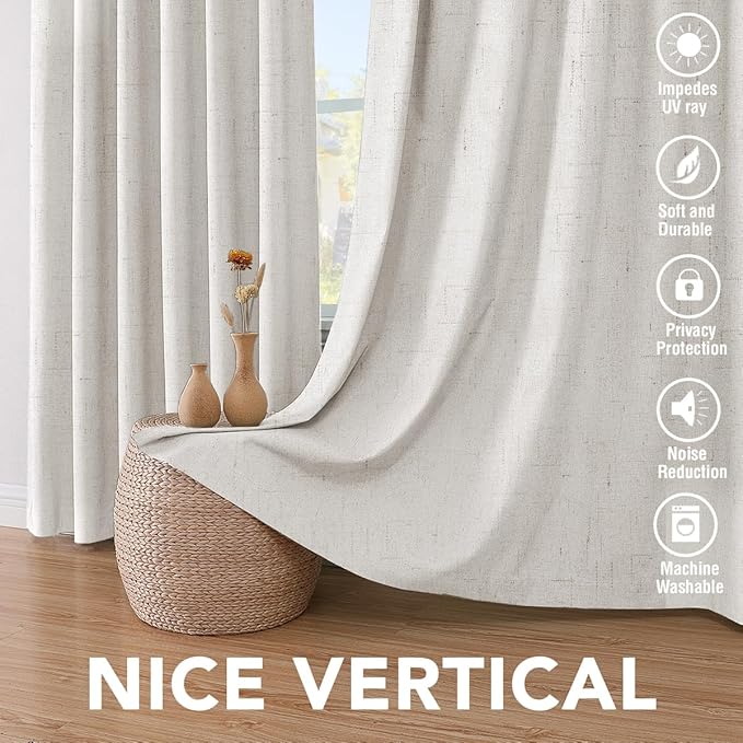 H.VERSAILTEX 100% Blackout Curtains Ivory, Linen Blackout Curtains 96 inch Curtains 2 Panel Set, Elegant Curtain for Bedroom Grommet Drapes Window Curtains Living Room Drapes (Pack of 2)