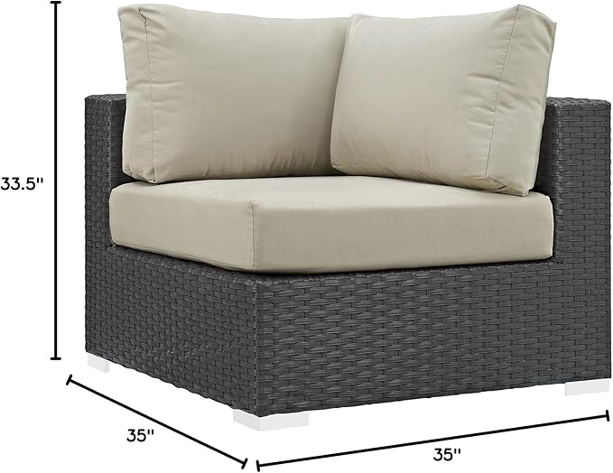 Modway EEI-1856-CHC-BEI Sojourn Wicker Rattan Outdoor Patio Coffee Table, Corner, Canvas Antique Beige