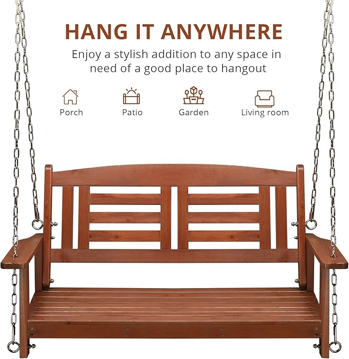 Outvita Porch Swing, 44" Swing Bench with Hanging Chains and Reclined Backrest for Deck, Garden,Yard, Balcony, Room 600lbs Capacity Fir Wood