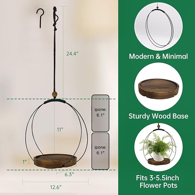 Hanging Planters for Indoor Plants,Plant Hanger with Sturdy Wood Base,Modern Boho Macrame Plant Hanger,Wall Ceiling Window Stands(Plants/Pots Not Included) (2 Pack-Circle)