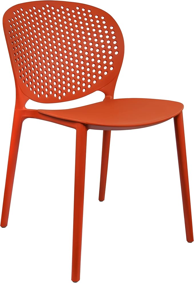 2xhome Patio Dining Chair | Modern Stackable Outdoor Pool Side Chair | Weather Resistant Plastic for Yard, Porch, Balcony, Kitchen, Orange, Single, Set of 1