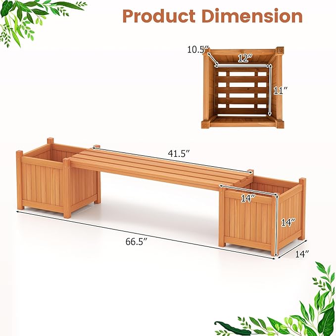 Giantex 4-in-1 Outdoor Bench with 4 Planter Boxes, Wood with Teak Oil Finish, Garden Bench Seat with Raised Garden Beds for Porch Balcony Lawn Yard, DIY Assembly, Orange