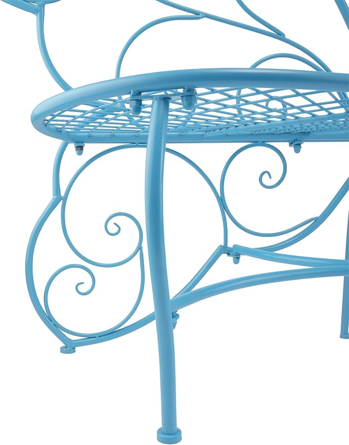 Alpine Corporation BAZ400BL Indoor Outdoor Metal Butterfly Shaped Garden Bench, 62" Long, Blue