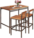 HAPPYGRILL 3 Pieces Outdoor Wicker Rattan Bar Set, Acacia Wood Patio Dining Furniture Set with 2 Chairs for Poolside Backyard Patio Balcony