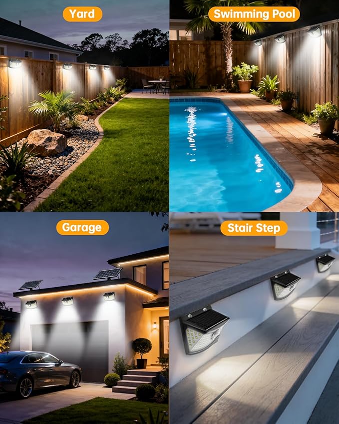 Aootek New Solar Motion Sensor Lights 120 LEDs with Lights Reflector,270° Wide Angle, IP65 Waterproof, Step Lights for Front Door, Yard, Garage, Deck (Black, Daylight White, 2-Pack)