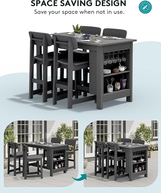 SERWALL Outdoor Bar Stools Set of 2, All Weather HDPE 25" Counter Height Bar Stools with Back, Outdoor Armless Barstools for Patio, Garden, Backyard, Balcony, Poolside, Gray